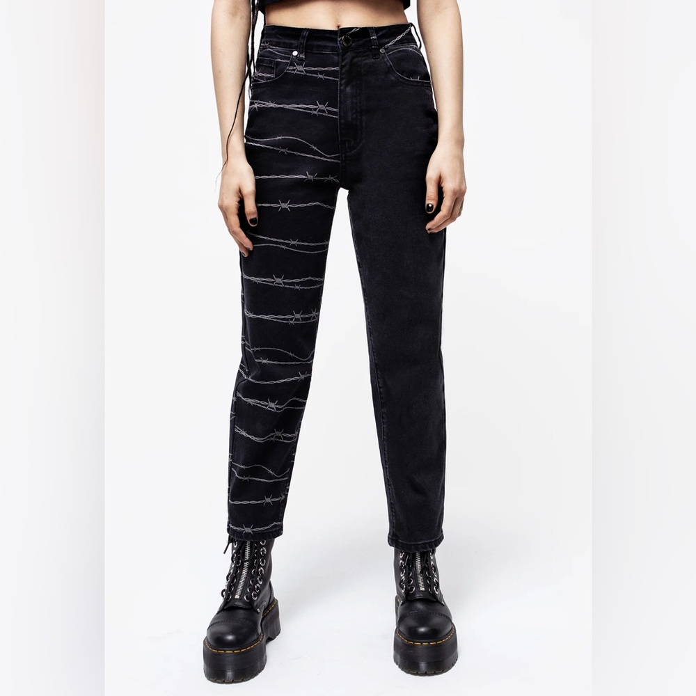 Barbed Wire Spliced Mom Jeans